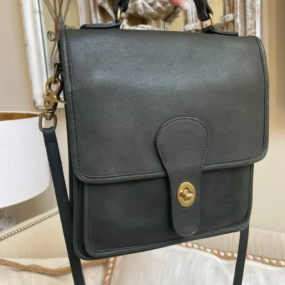 Vintage Coach Station Bag Dark Green Leather USA | Bottle, Forest Rare